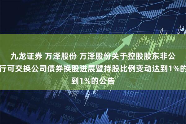 九龙证券 万泽股份 万泽股份关于控股股东非公开发行可交换公司债券换股进展暨持股比例变动达到1%的公告
